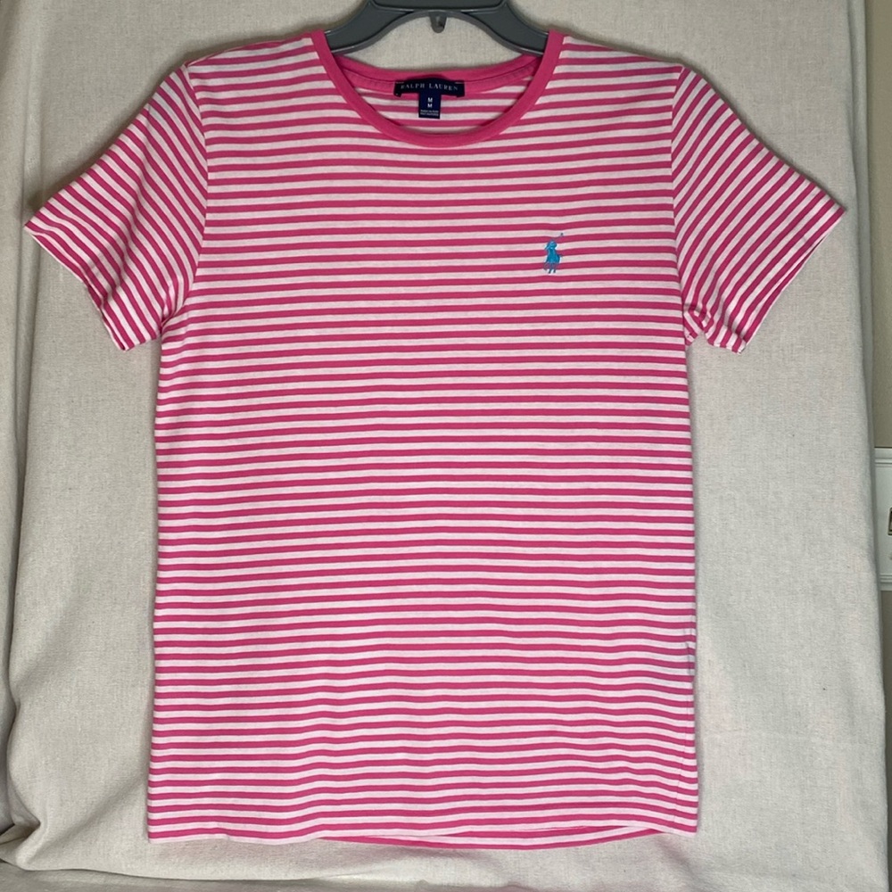 Ralph Lauren Pink and White Striped Short Sleeve Tee